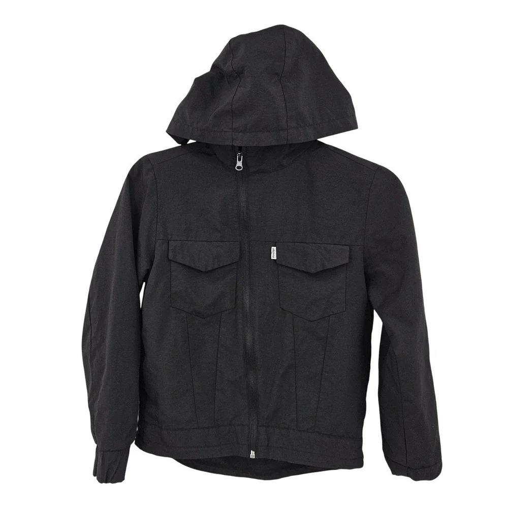 Levi's Jacket boys S Youth‎ Black Hooded Zip Front Chest Pockets Stowaway Hood